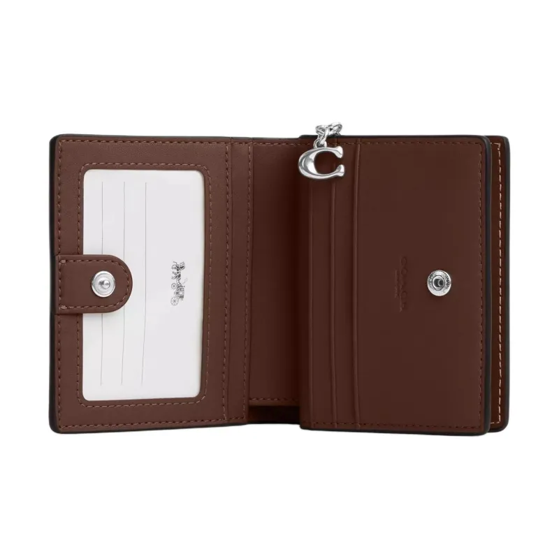 COACH Snap Wallet Canvas Wallet Mini Women's Silver & Khaki & Dark Color Saddle Brown-1