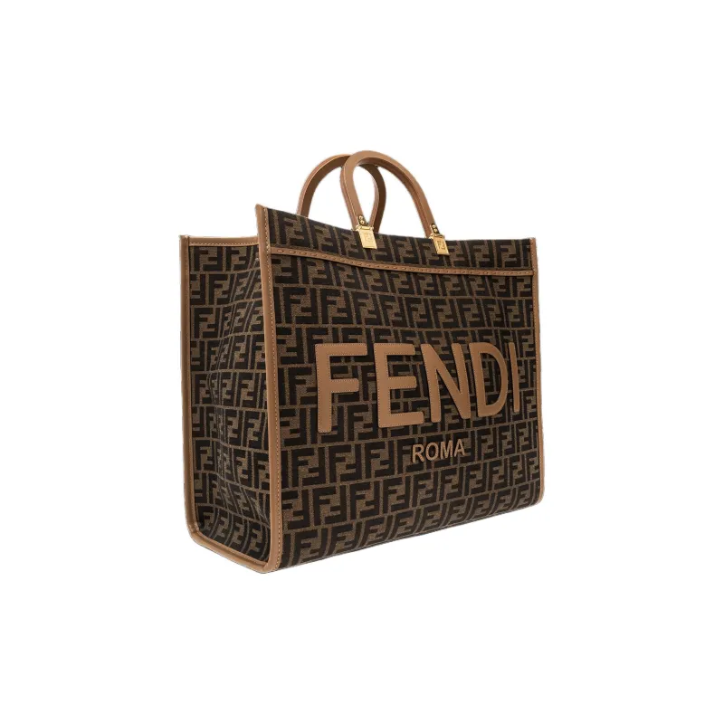 FENDI Cow Leather Sunshine Bag, Tote Bag, Shopping Bag, Handbag Tubas Unisex Brown-1