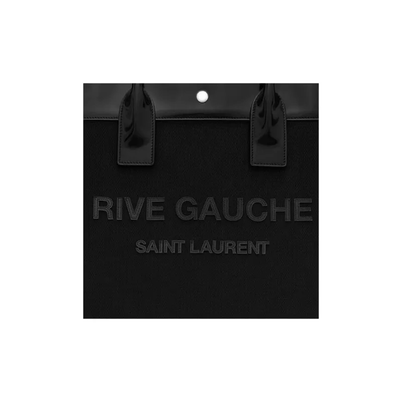 SAINT LAURENT Rive Gauche Mesh With Glossy Leather Tote Bag, Shopping Bag, Handbag Women's Black-4