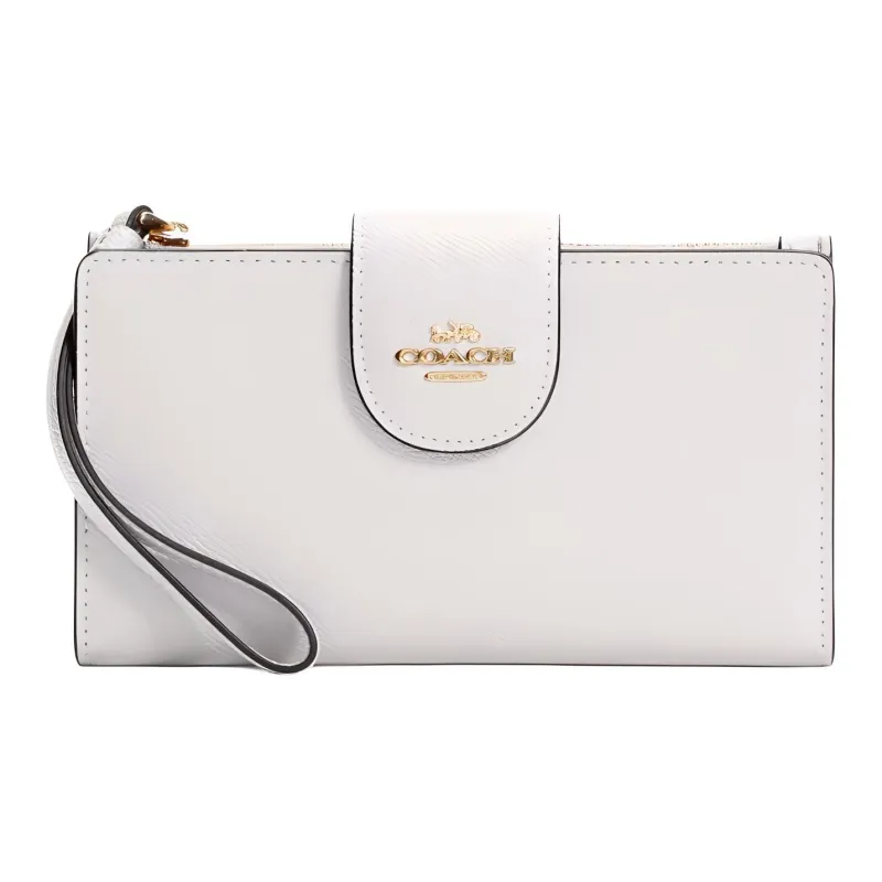 COACH Cross Grain Leather Wallet Trumpets Women's Gold & Chalk-0