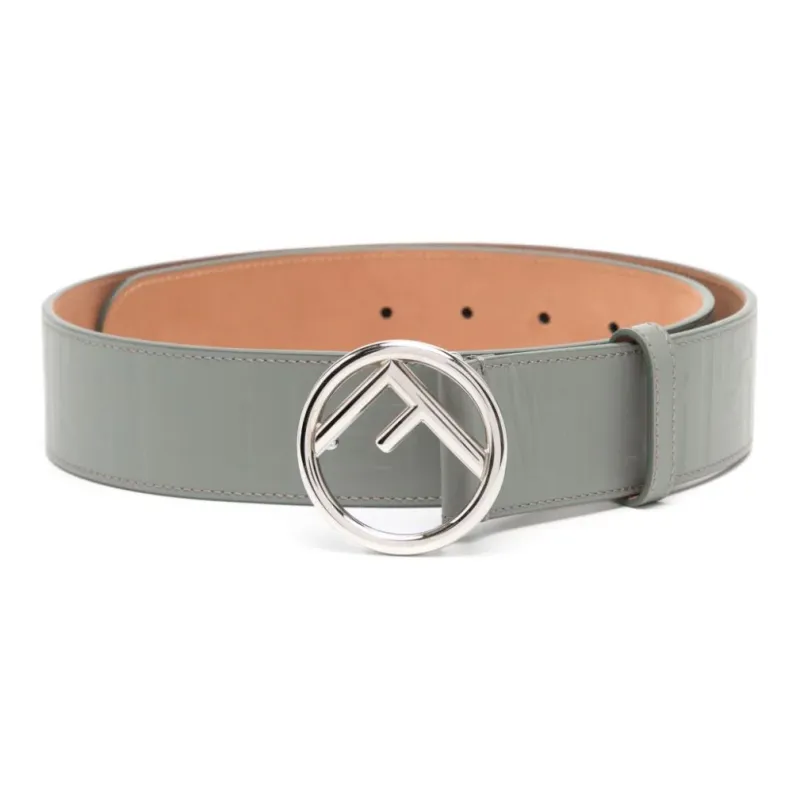 FENDI 2010s Logo-Buckle Leather Belt Smooth Buckle Cortical Metal Leather Belts Women's Gray Width: 4CM-1