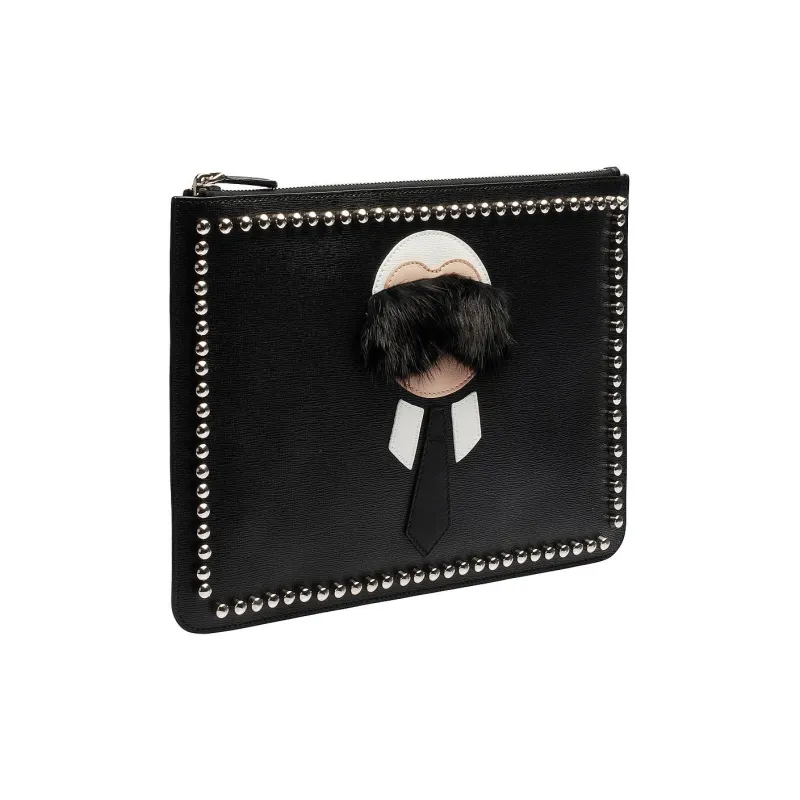 FENDI Genuine Leather Clutch Men's Black-1