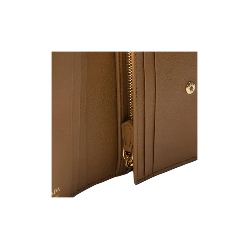 PRADA Leather Wallet Small Size Women's Caramel Brown-3