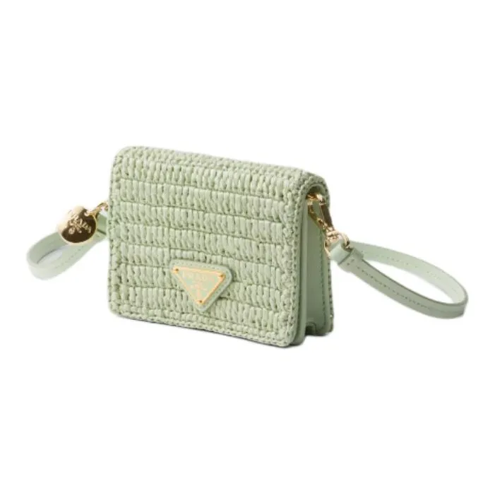 PRADA Raffia One Shoulder Crossbody Card Holder Women's Aqua Blue-1