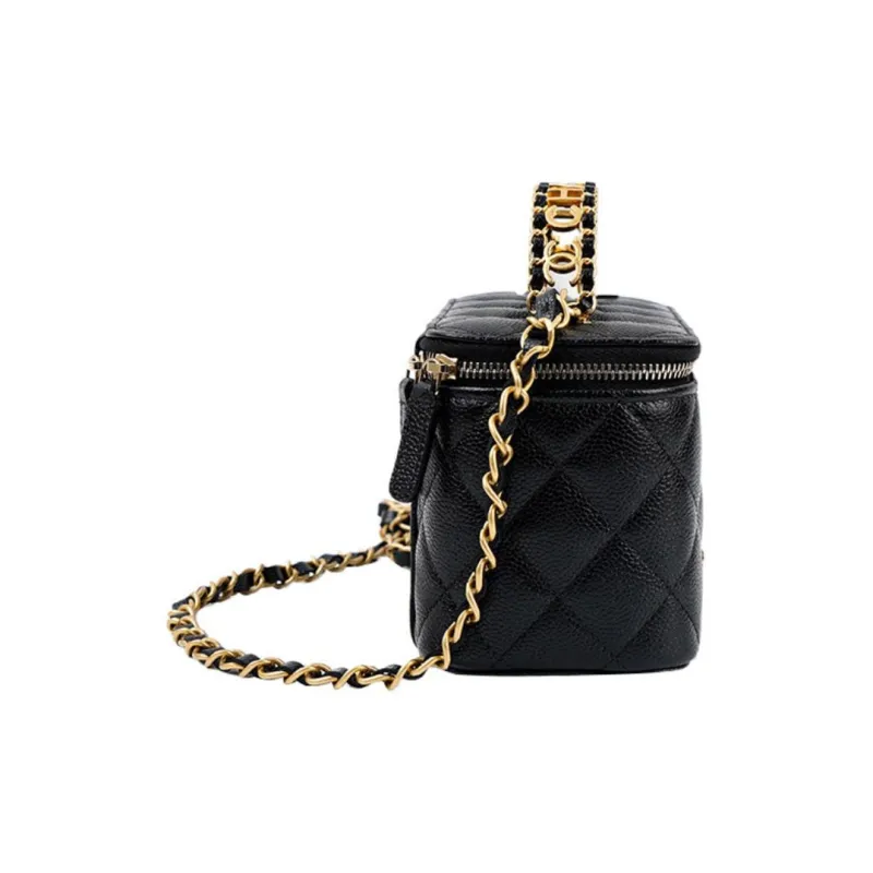 CHANEL Grain Embossed Caviar Calfskin Box Bag Handbag Regular Women's Black-1
