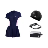 Blue Swim Dress+Swim Goggles+Swimming Cap+Swim Bag