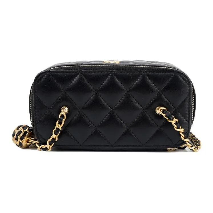 CHANEL Sheepskin Box Bag Crossbody Bag Regular Women's Black-3