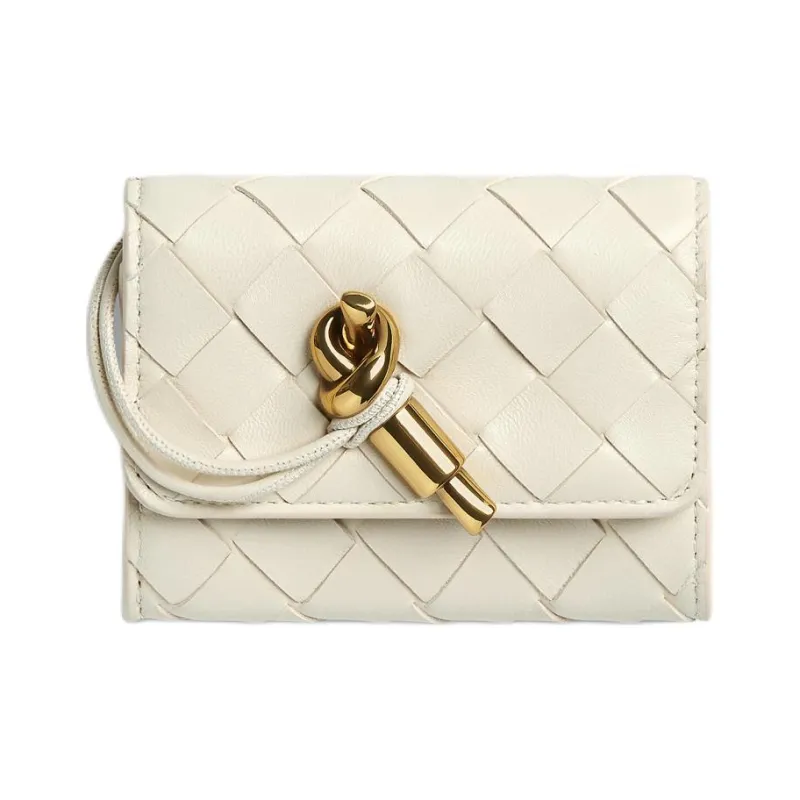 Bottega Veneta Andiamo Collection Intrecciato Lambskin Wallet Trumpets Women's Seahorse White-0