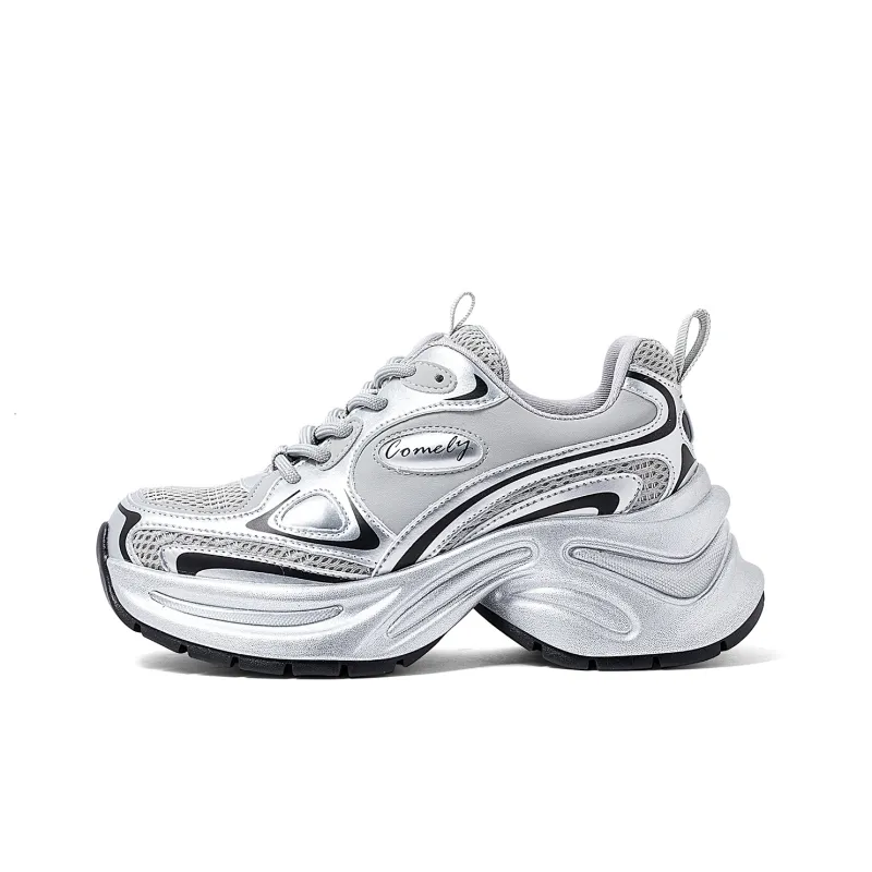 COMELY Chunky Sneakers Women's Low Top Beige/Silver-10