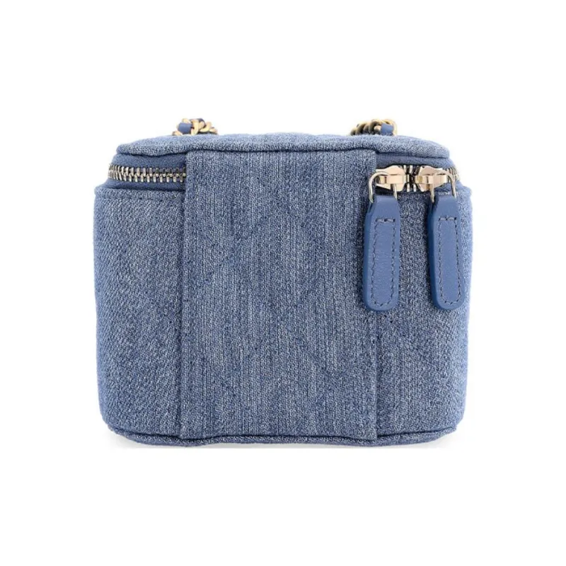 CHANEL 22C Early Spring Small Gold Ball Denim Shoulder Bag, Crossbody Bag Mini Women's Blue-3