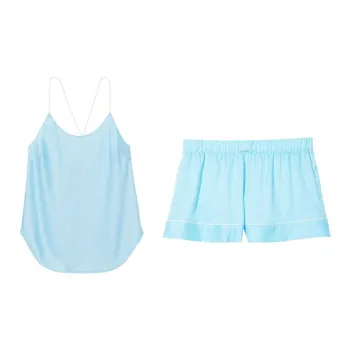 Victoria's Secret Satin Back Camisole Mid Rise Shorts / B Pajama Set Women's Blue