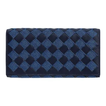Bottega Veneta Calfskin With Denim Wallet Large Size Women's Abyss & Indigo