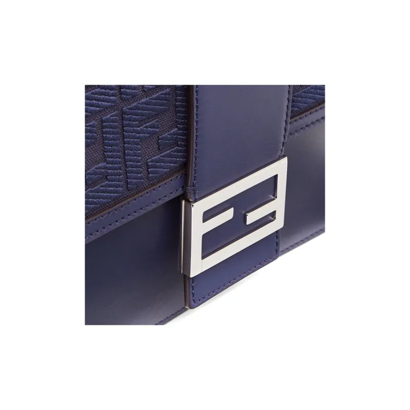 FENDI Baguette Cowhide Cotton Polyester Blend Baguette Bag Crossbody Bag Shoulder Bag Medium Size Men's Blue-4