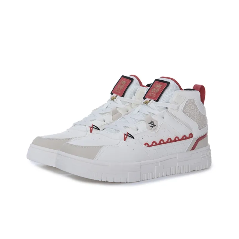 Erke Wear-Resistant Slip-Resistant High-Top Skateboard Shoes Men's Ivory Warm Linen-2