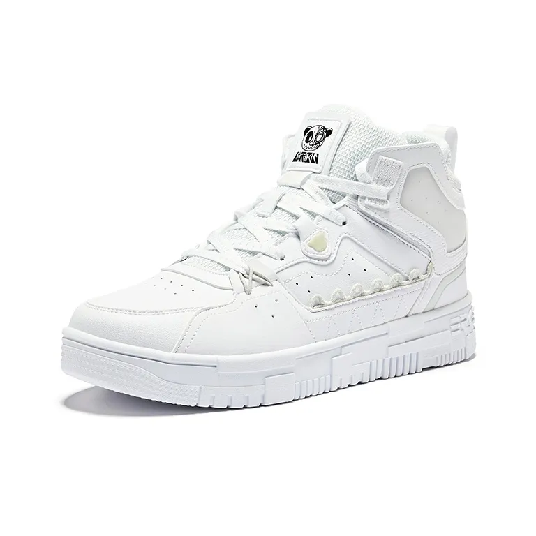 Erke Wear Resistant Slip Resistant High Top Skateboard Shoes Men's True White Jet Black-2