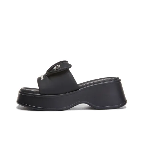 POOQ PU Polyurethane Leather Patchwork Slip-Resistant Odor-Resistant Slide Slippers Women's