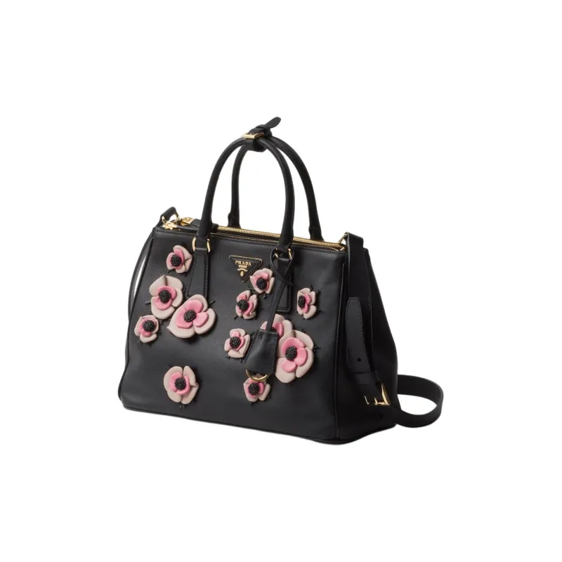 PRADA Leather Tote Bag Shopping Bag Shoulder Bag Crossbody Bag Handbag Large Size Women's Black & Pink-1