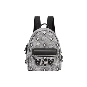 MCM Jacquard Fabric With Nappa Leather Backpack Mini Women's Gray