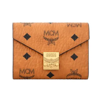 MCM Patricia Visetos PVC Polyvinyl Chloride Wallet Small Size Women's Brown Cognac