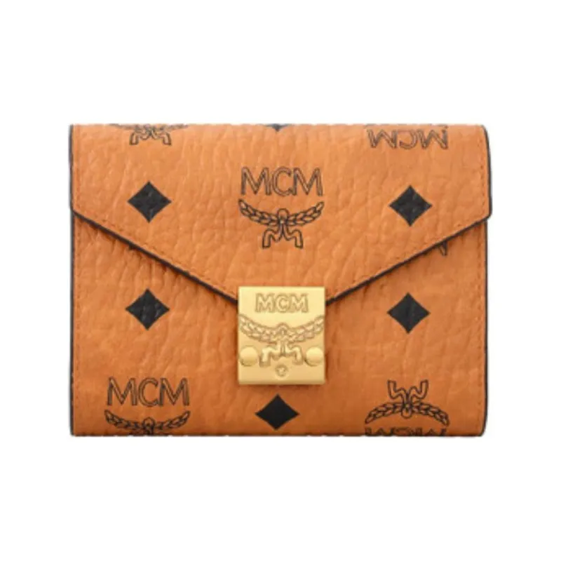 MCM Patricia Visetos PVC Polyvinyl Chloride Wallet Small Size Women's Brown Cognac-0