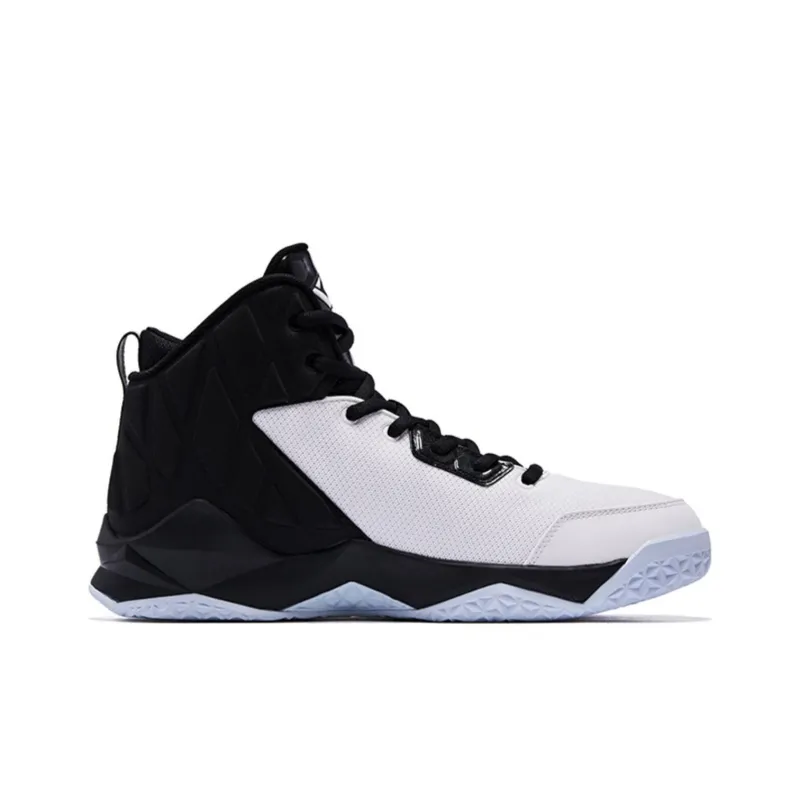 QIAODAN Slip Resistant High Top Basketball Shoes Men's Black White-1