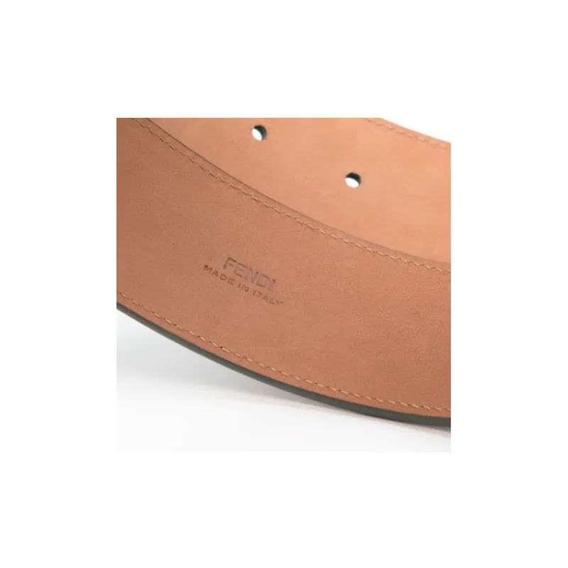 FENDI 2010s Logo-Buckle Leather Belt Smooth Buckle Cortical Metal Leather Belts Women's Gray Width: 4CM-2