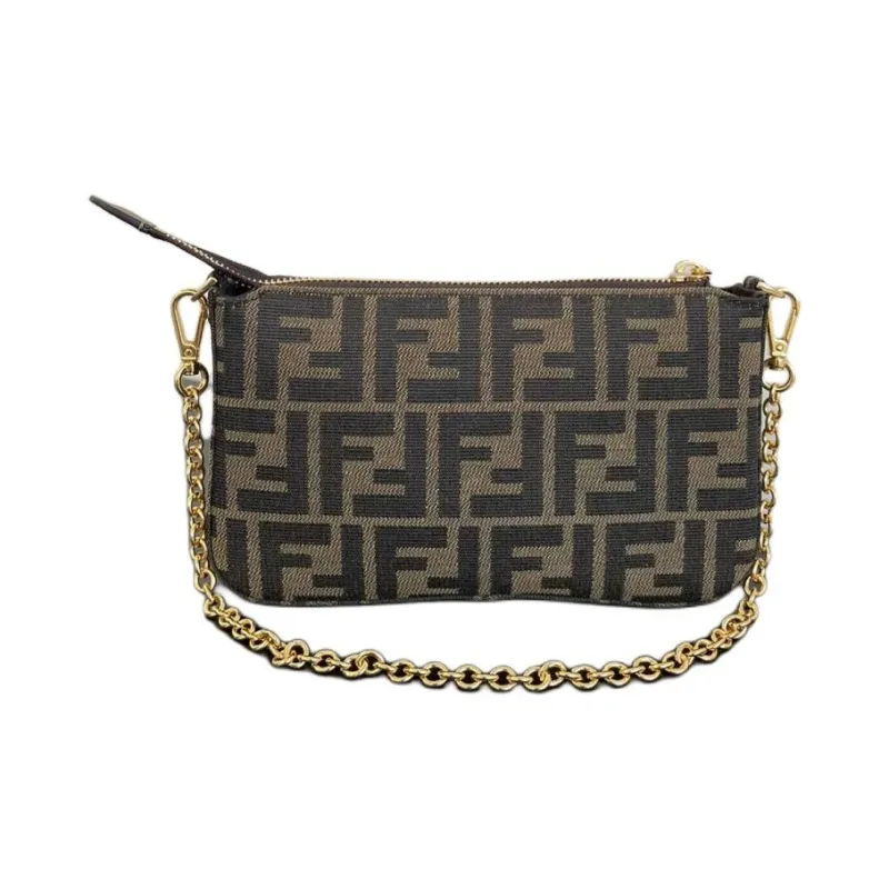 FENDI Baguette Fabric Clutch Women's Brown-2
