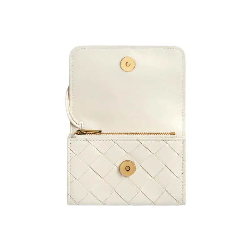 Bottega Veneta Andiamo Collection Intrecciato Lambskin Wallet Trumpets Women's Seahorse White-1