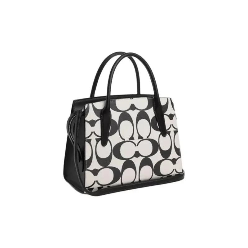 COACH Canvas With Leather Tote Bag, Shopping Bag, Shoulder Bag, Handbag Large Size Women's Silver & Chalk Multicolor-1
