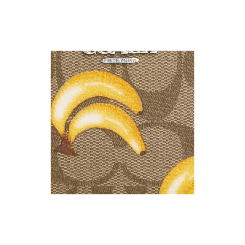 COACH Snap Wallet Canvas Wallet Mini Women's Silver & Khaki & Dark Color Saddle Brown-2