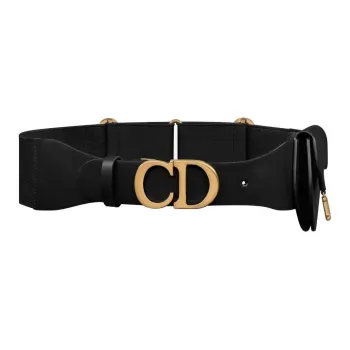 DIOR Micro Logo Design Calfskin Leather Belts Women's Black Width 6CM