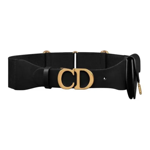 DIOR Micro Logo Design Calfskin Leather Belts Women's Black Width 6CM