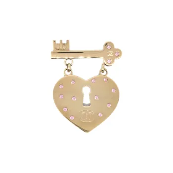 CHANEL 2002 Rhinestone embellished Heart And Key Brooch