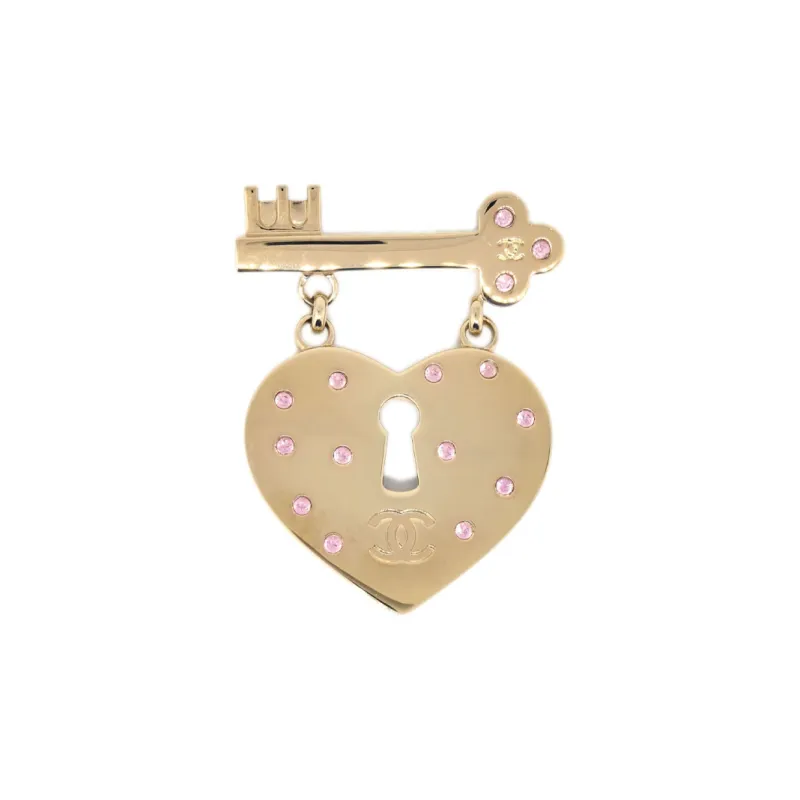CHANEL 2002 Rhinestone embellished Heart And Key Brooch-0