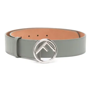 FENDI 2010s Logo-Buckle Leather Belt Smooth Buckle Cortical Metal Leather Belts Women's Gray Width: 4CM