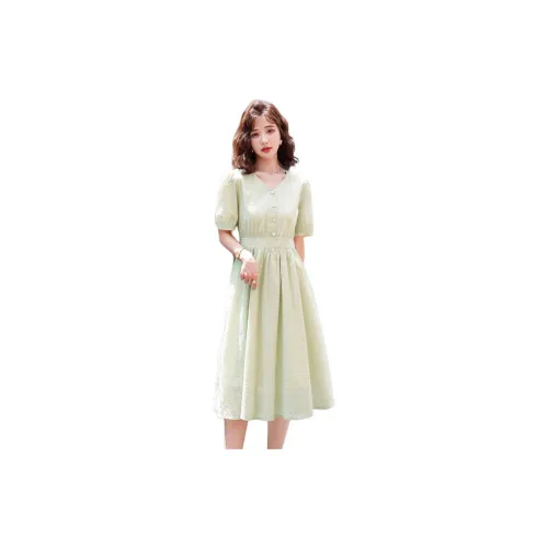 Pure Shimane Short-Sleeved Dresses Women's Green