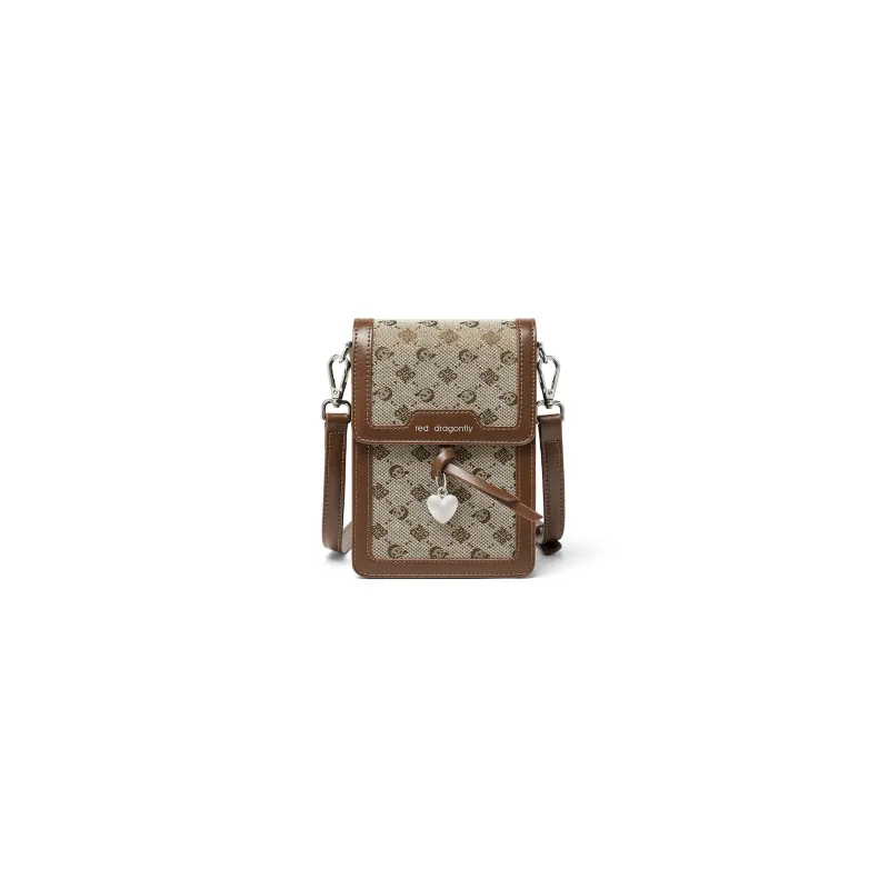 RED DRAGONFLY PU, Textile Crossbody Bag, Shoulder Bag, Cell Phone Pouch Regular Women's Coffee-1