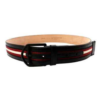 BALLY Print Pattern Pin Buckle Leather Canvas Belt Men's Black