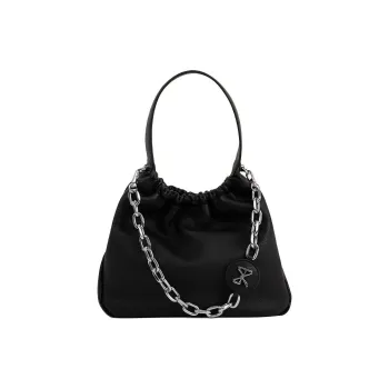 STAR TOWN Cow Leather Hobo Bag, Shoulder Bag, Crossbody Handbag Medium Size Women's Mousse Black/Nice White