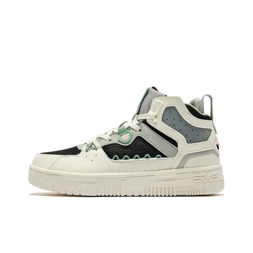 Erke Skateboard Shoes Women's High-Top Ivory Sea Salt Gray Green