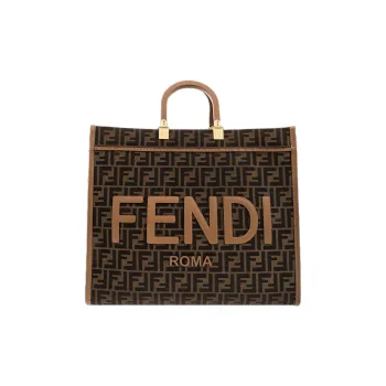 FENDI Cow Leather Sunshine Bag, Tote Bag, Shopping Bag, Handbag Large Size Unisex Brown