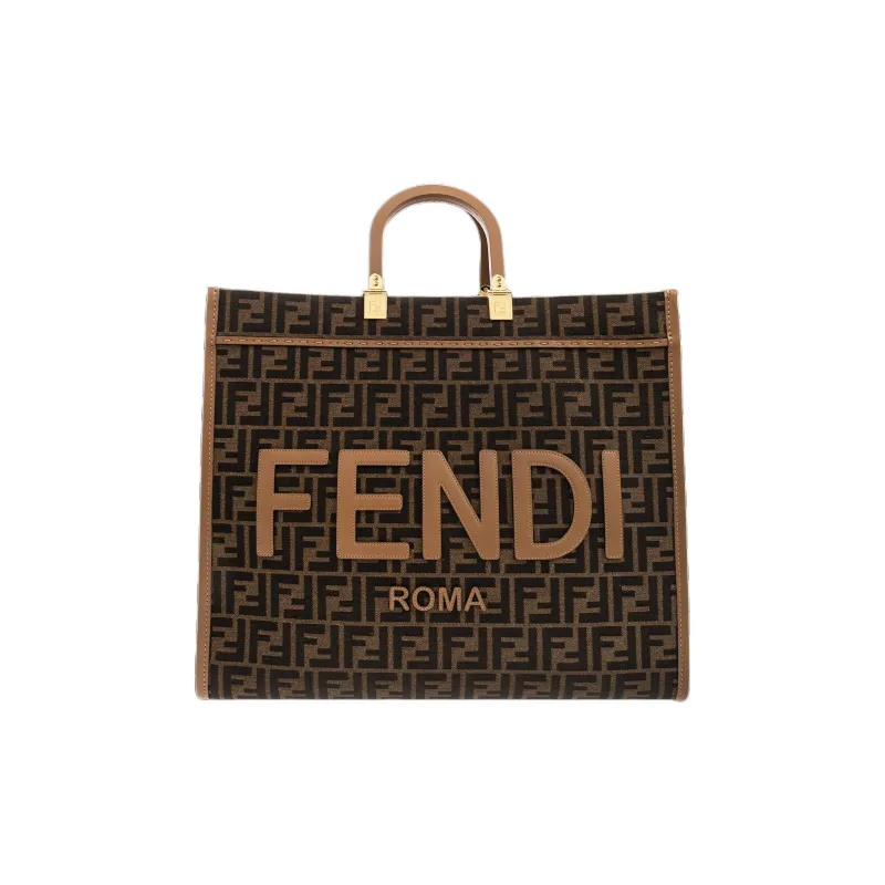 FENDI Cow Leather Sunshine Bag, Tote Bag, Shopping Bag, Handbag Tubas Unisex Brown-0