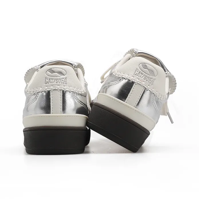 Cat&Sofa Height Increasing Low Top Skateboard Shoes Unisex Matte Silver-3