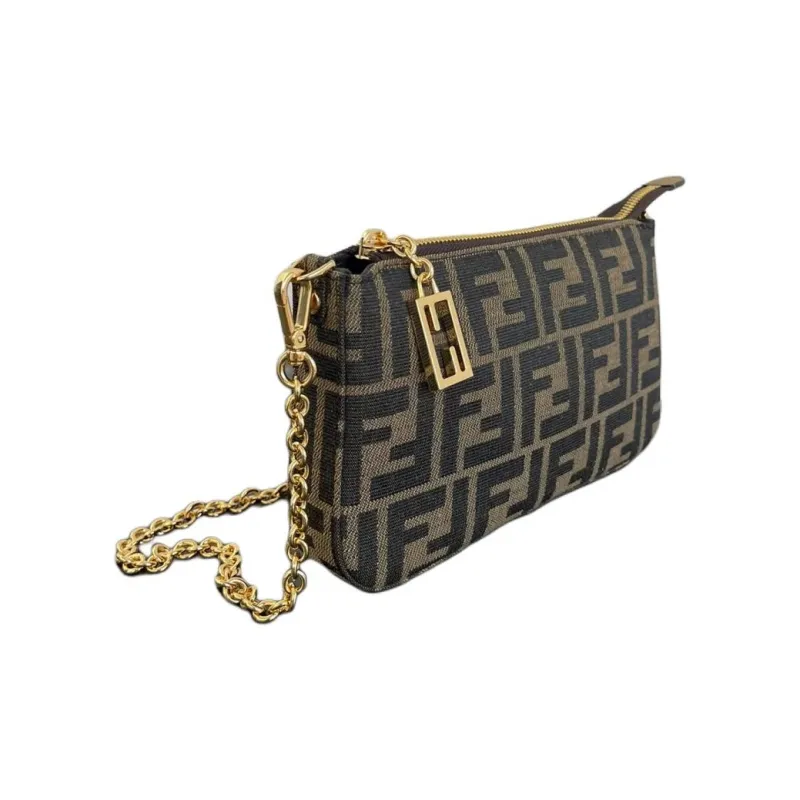 FENDI Baguette Fabric Clutch Women's Brown-1