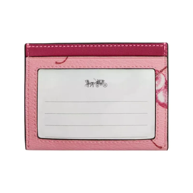 COACH Card Case Coated Canvas With Smooth Leather Extra Thin ID Card Holder Mini Women's Blossom Pink & Bright Purple-1