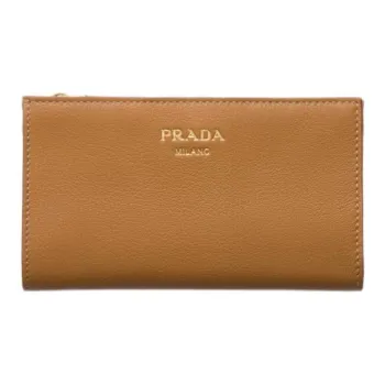 PRADA Leather Wallet Large Size Women's Brown