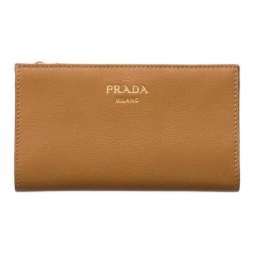 PRADA Leather Wallet Large Size Women's Brown