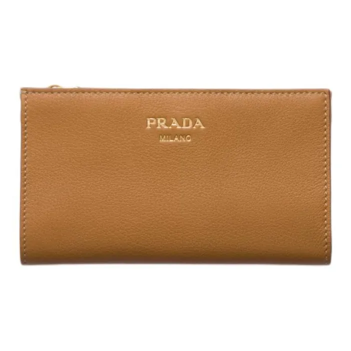 PRADA Leather Wallet Large Size Women's Brown-0
