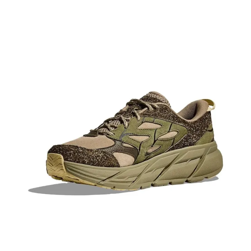 HOKA ONE ONE Clifton L Cushioning Wear Resistant Low Top Casual Running Shoes Men's Brown Green-2
