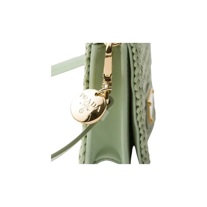PRADA Raffia One Shoulder Crossbody Card Holder Women's Aqua Blue-4